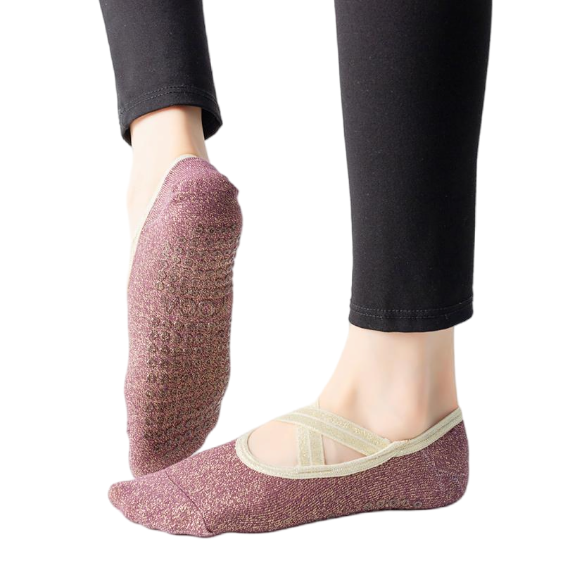 【Yoga Socks】H4紫红-女士金丝圆头瑜伽普拉提运动袜