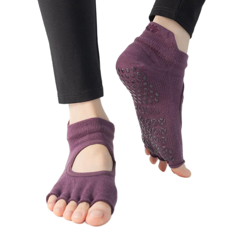 【Yoga Socks】C1紫红-女士刺绣半趾瑜伽普拉提运动袜