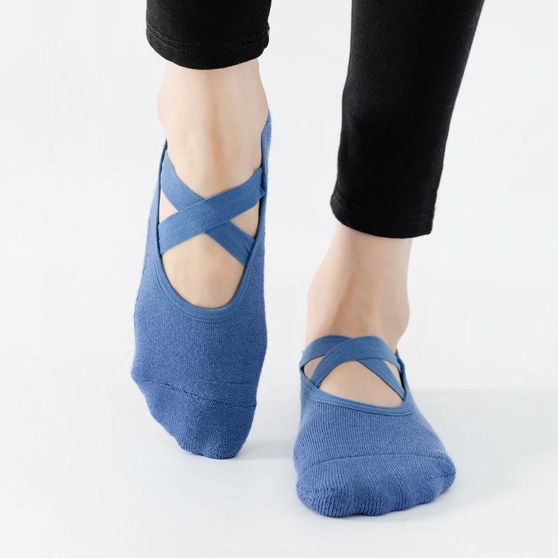 【Yoga Socks】Q2深蓝-女士毛圈圆头瑜伽普拉提运动袜