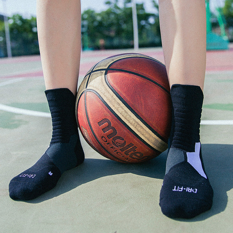 【Basketball Socks】B2黑色-男士毛圈中筒篮球运动袜