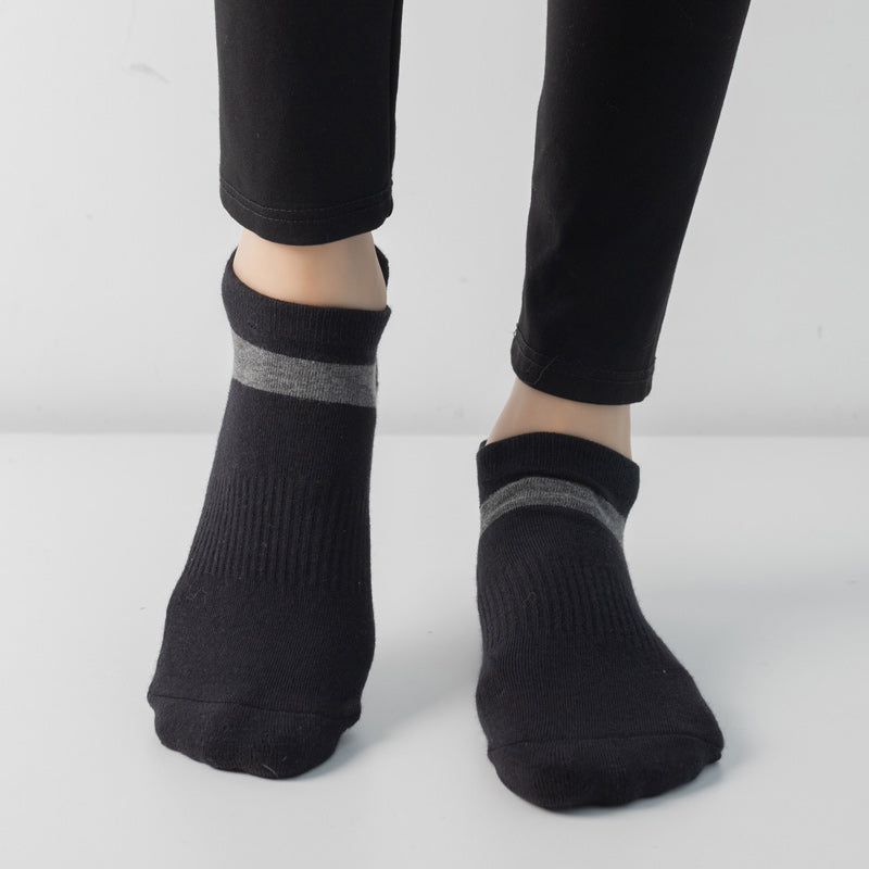 【Yoga Socks】D7黑灰-女士毛圈圆头瑜伽普拉提运动袜