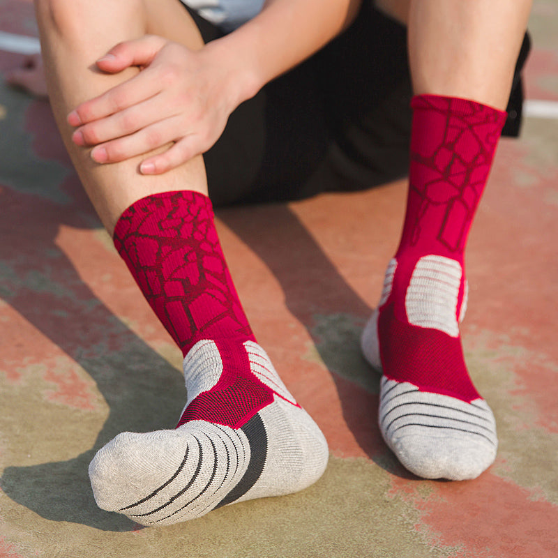 【Basketball Socks】D1红白-男士毛圈长筒篮球运动袜