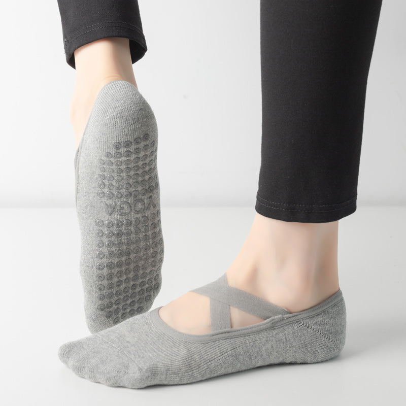【Yoga Socks】Q2浅麻灰-女士毛圈圆头瑜伽普拉提运动袜