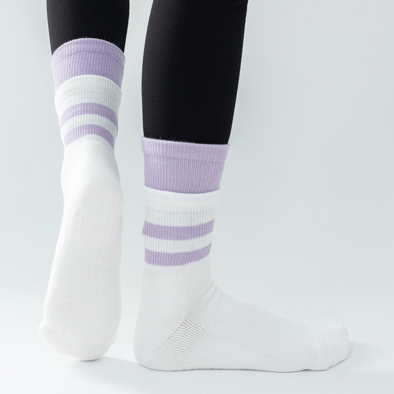 【Yoga Socks】D8白紫-女士长筒毛圈圆头瑜伽普拉提运动袜