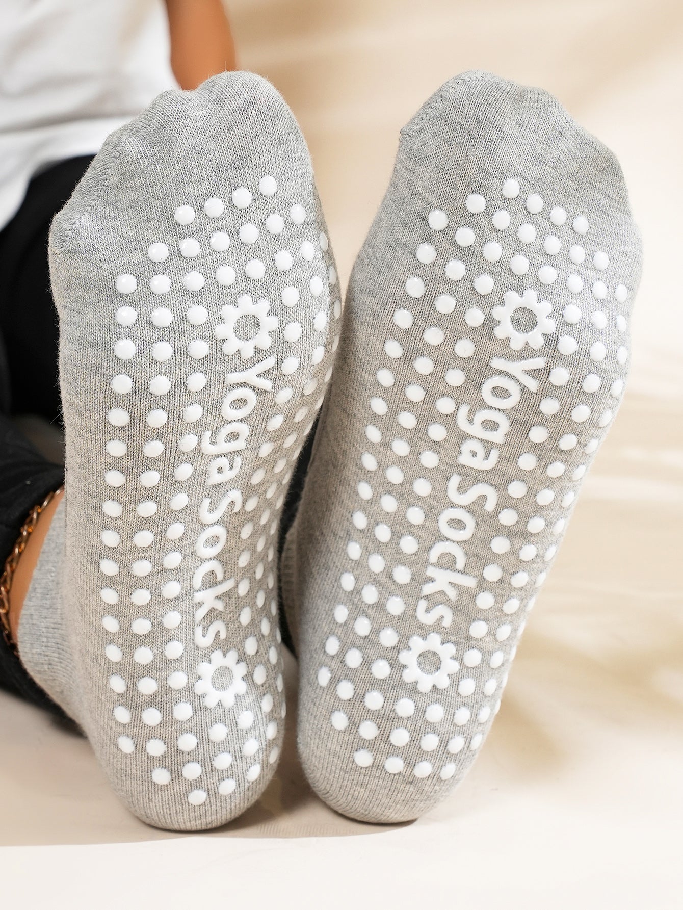 【Yoga Socks】E2浅麻灰-女士圆头瑜伽普拉提运动袜