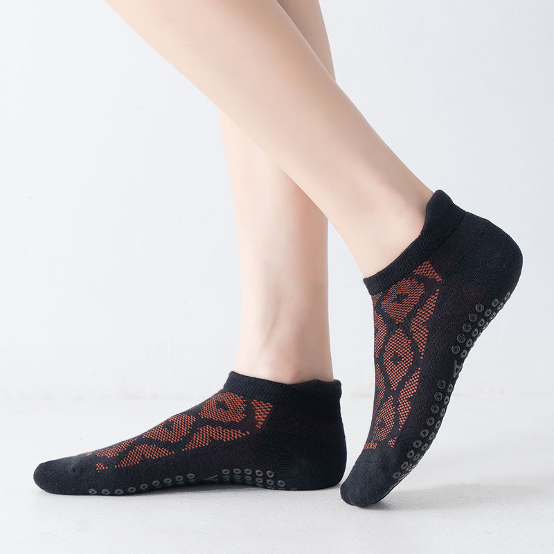 【Yoga Socks】D3黑红-女士提花香薰毛圈圆头瑜伽普拉提运动袜