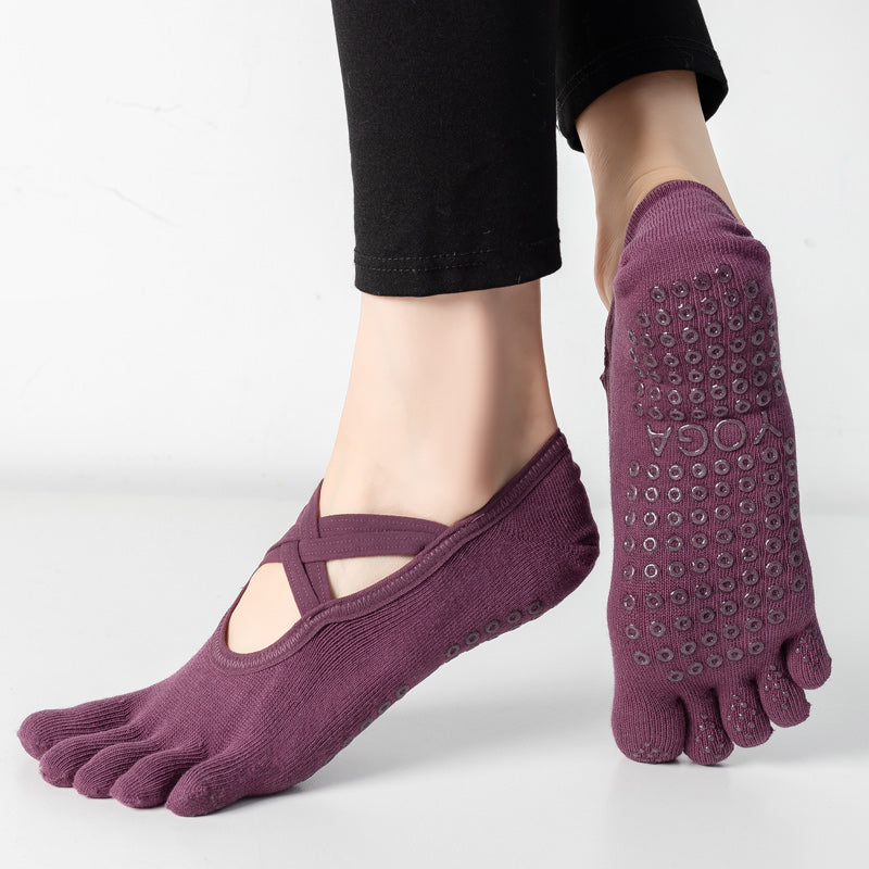 【Yoga Socks】W2紫红-女士五指瑜伽普拉提运动袜