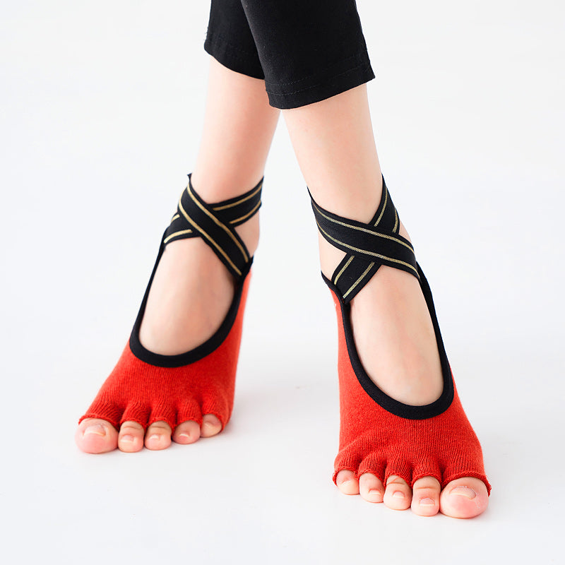 【Yoga Socks】T4中国红-女士半趾瑜伽普拉提运动袜