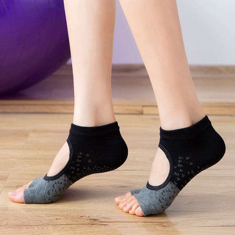 【Yoga Socks】J2黑灰-女士提花二指瑜伽普拉提运动袜