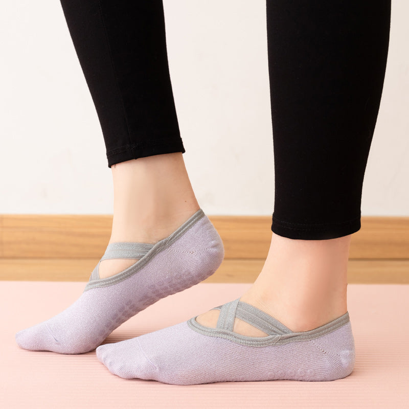 【Yoga Socks】H3浅紫-女士银丝圆头瑜伽普拉提运动袜