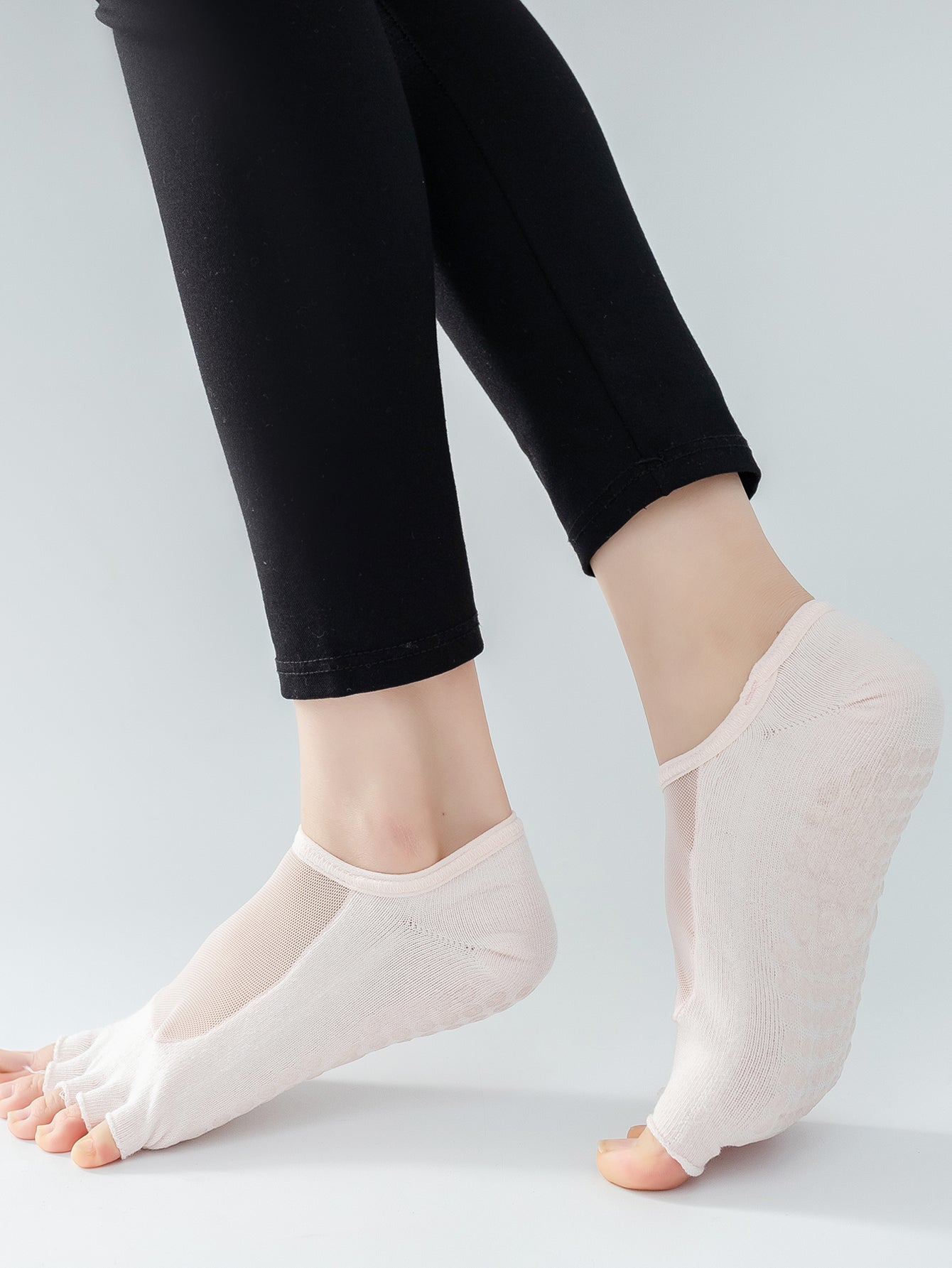 【Yoga Socks】T5浅粉-女士网纱半趾瑜伽普拉提运动袜