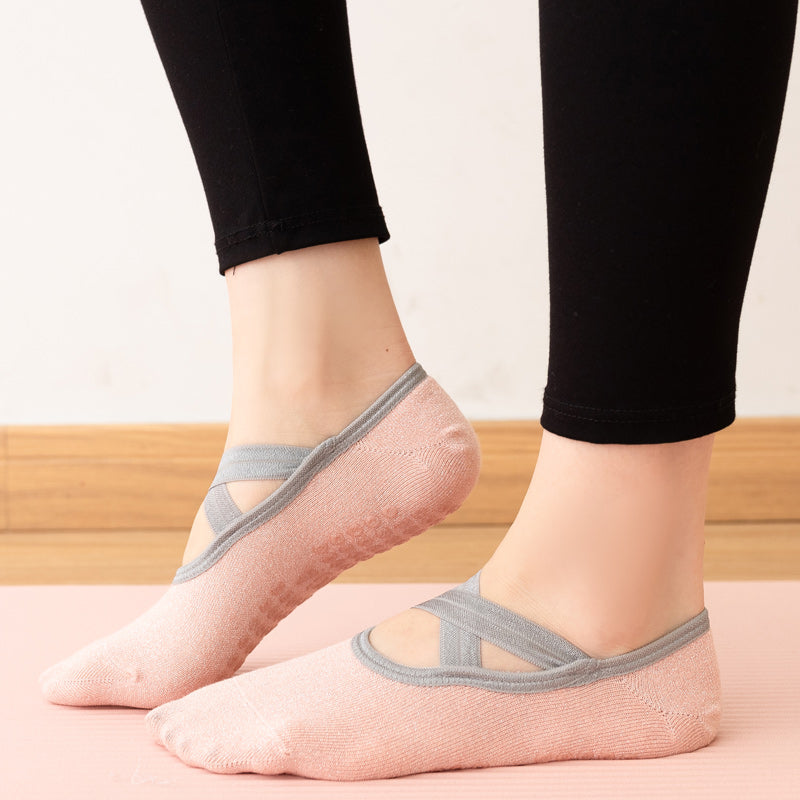 【Yoga Socks】H3珊瑚橙-女士银丝圆头瑜伽普拉提运动袜