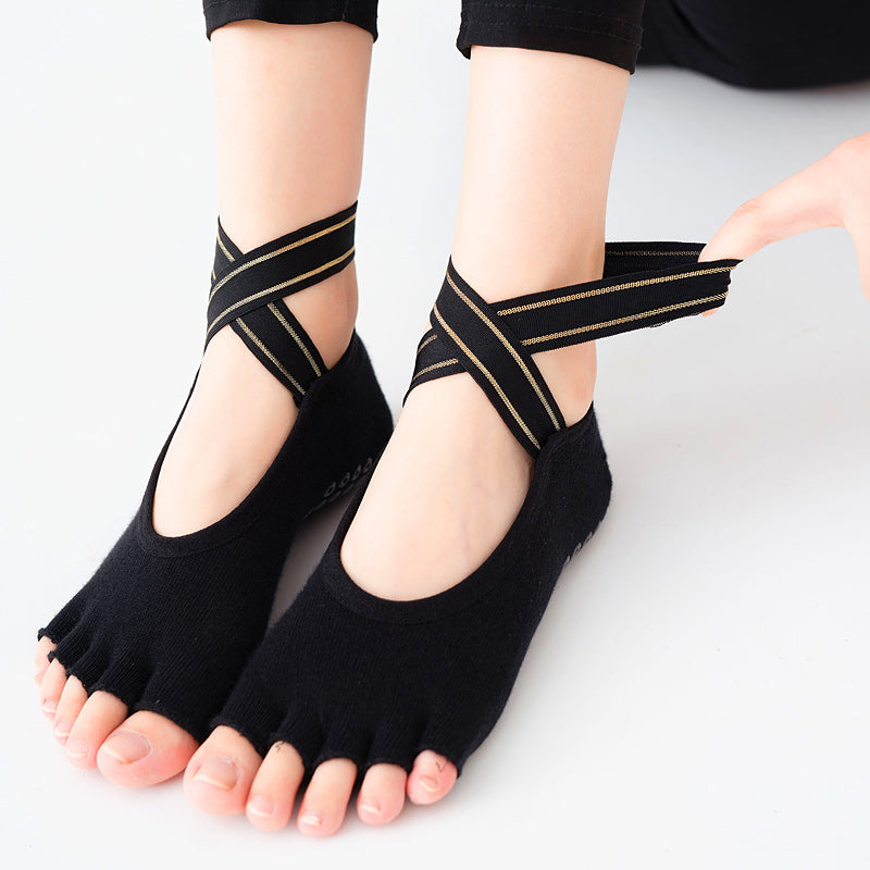 【Yoga Socks】T4黑色-女士半趾瑜伽普拉提运动袜