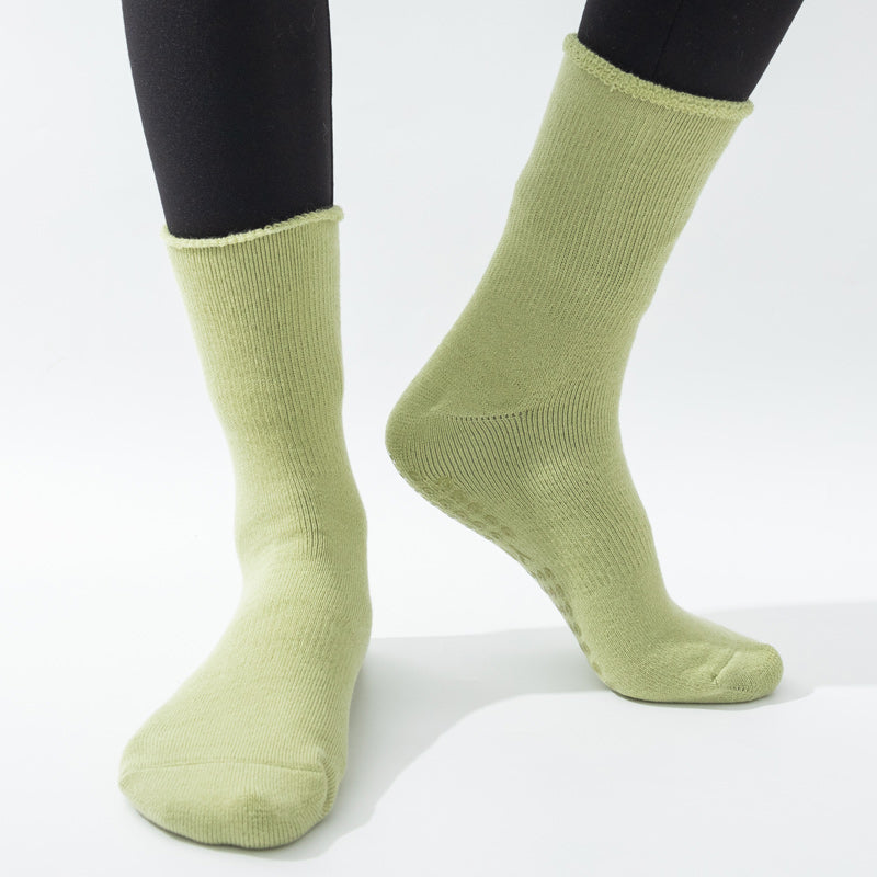 【Yoga Socks】D11绿色-女士长筒毛圈圆头瑜伽普拉提运动袜