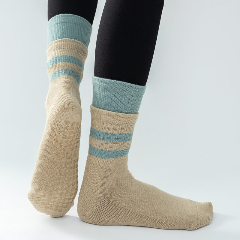【Yoga Socks】D8米绿-女士长筒毛圈圆头瑜伽普拉提运动袜
