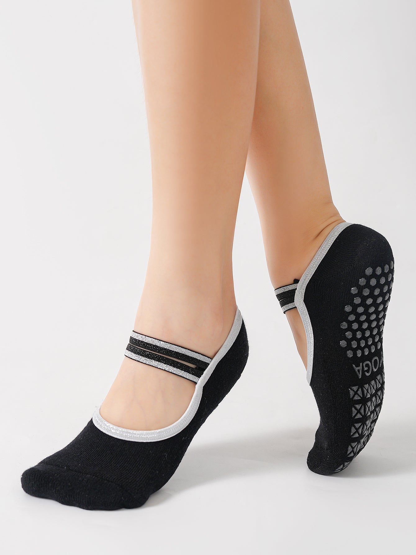 【Yoga Socks】Q4黑色-女士毛圈圆头瑜伽普拉提运动袜