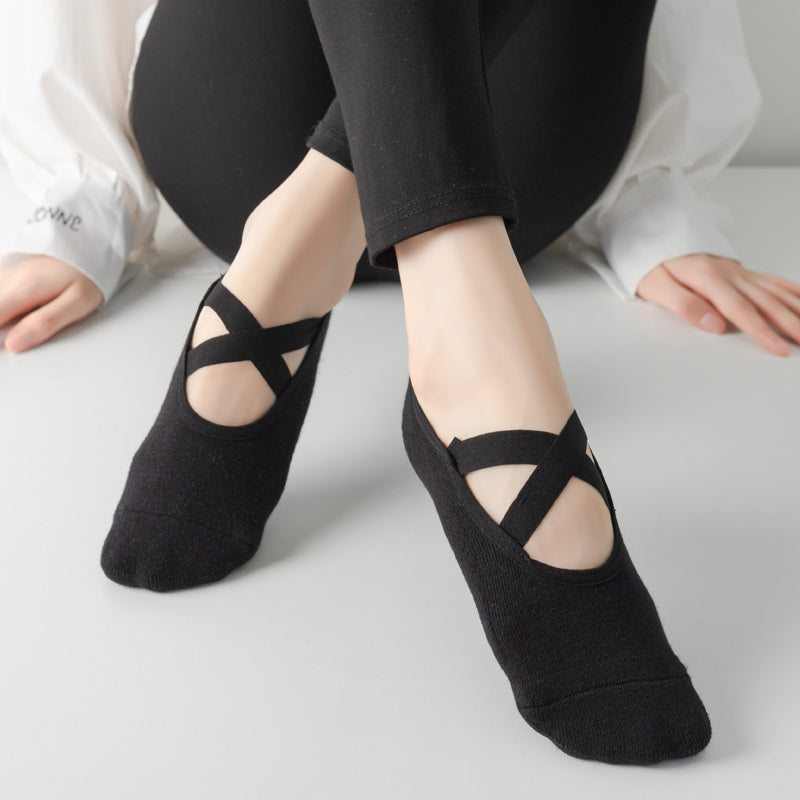 【Yoga Socks】Q2黑色-女士毛圈圆头瑜伽普拉提运动袜