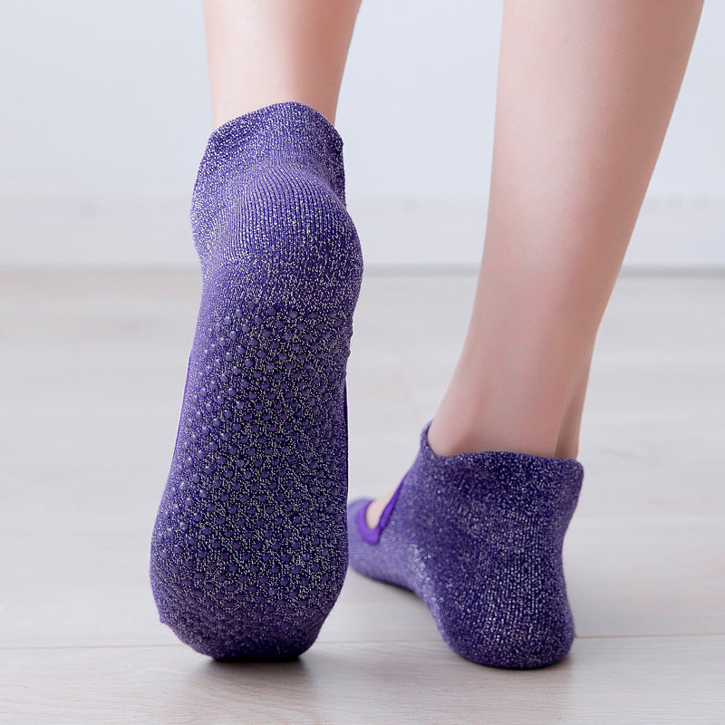 【Yoga Socks】B1紫罗兰-女士银丝圆头瑜伽普拉提运动袜