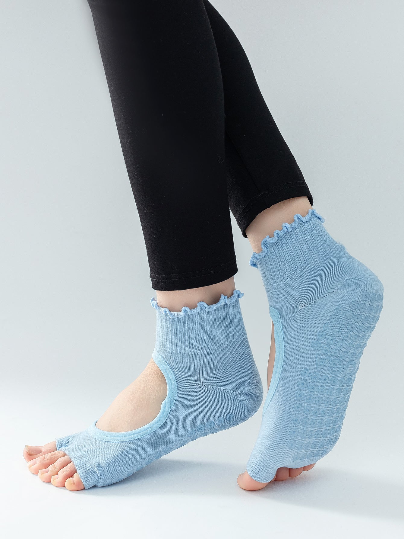 【Yoga Socks】O3浅蓝-女士木耳边二指瑜伽普拉提运动袜