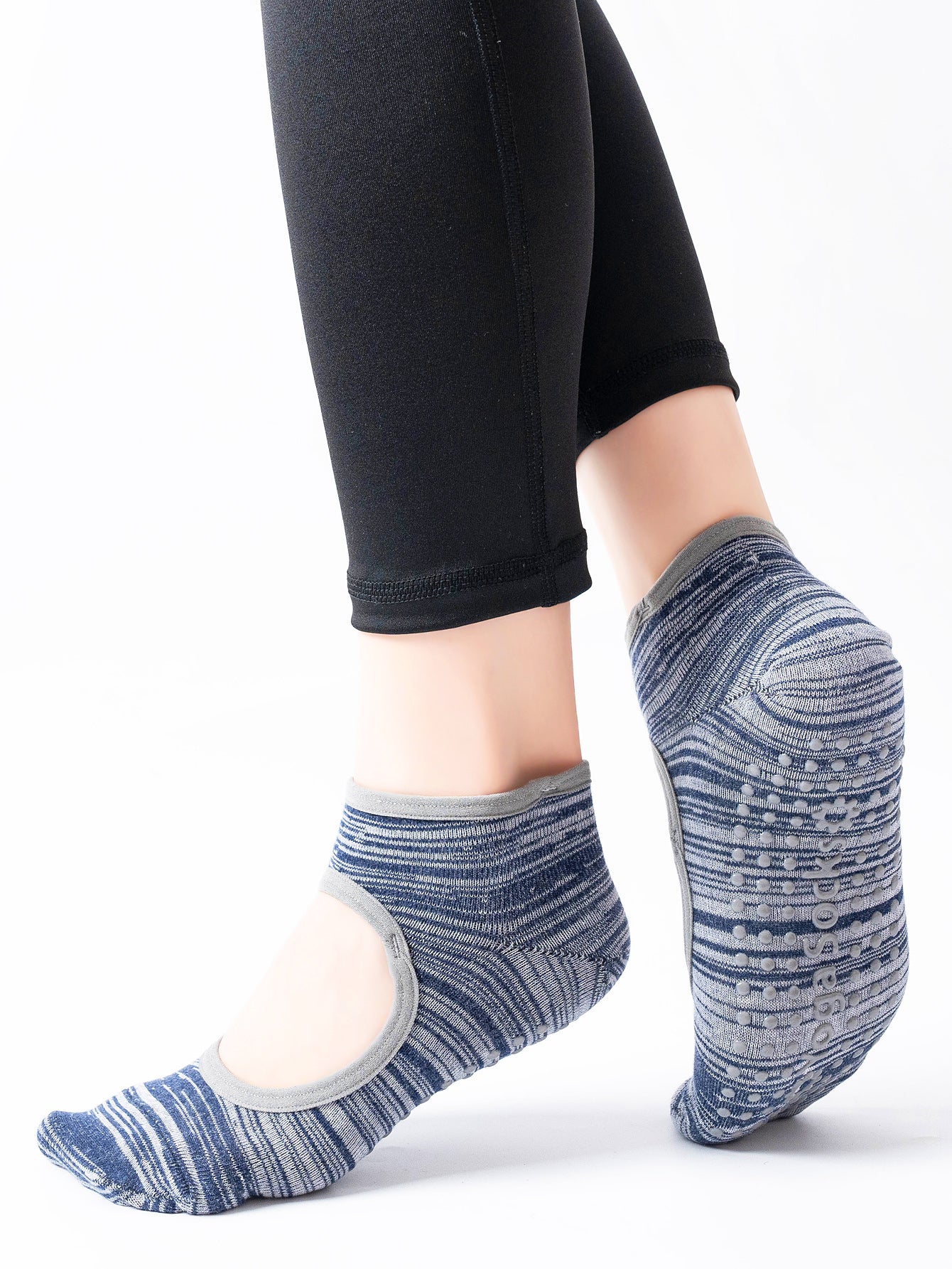 【Yoga Socks】E3青灰-女士段色圆头瑜伽普拉提运动袜