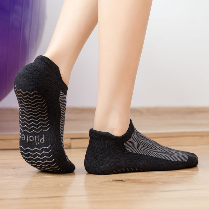 【Yoga Socks】D4黑灰-女士提花香薰毛圈圆头瑜伽普拉提运动袜
