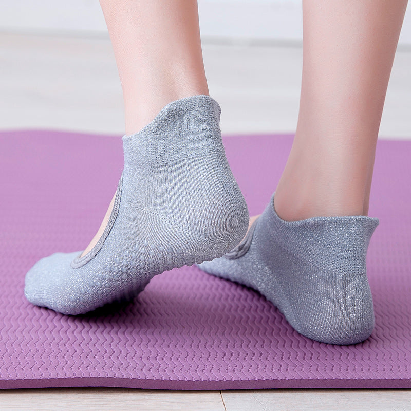 【Yoga Socks】B1灰色-女士银丝圆头瑜伽普拉提运动袜