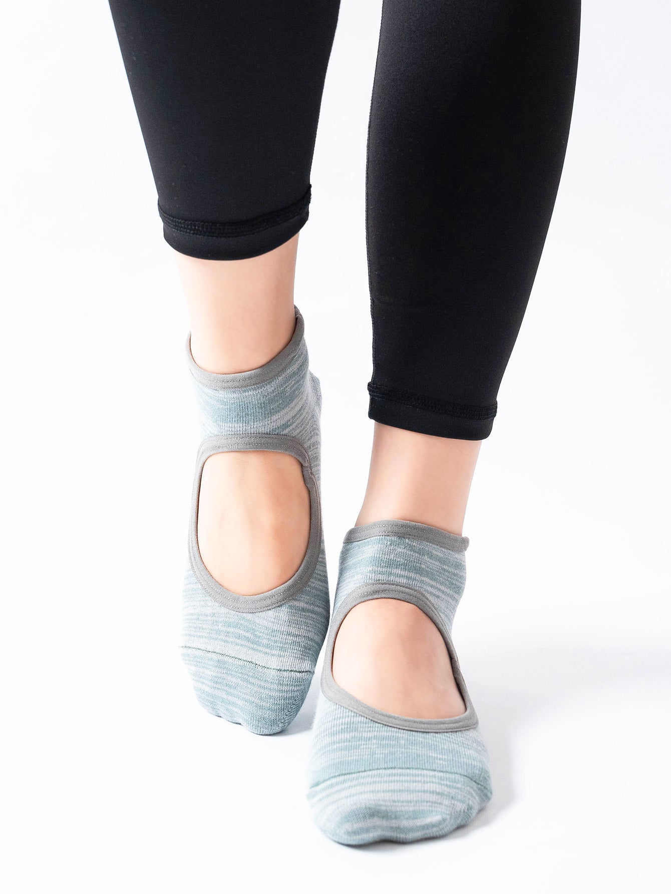 【Yoga Socks】E3绿灰-女士段色圆头瑜伽普拉提运动袜