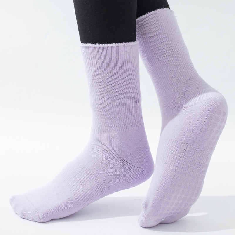 【Yoga Socks】D11浅紫-女士长筒毛圈圆头瑜伽普拉提运动袜