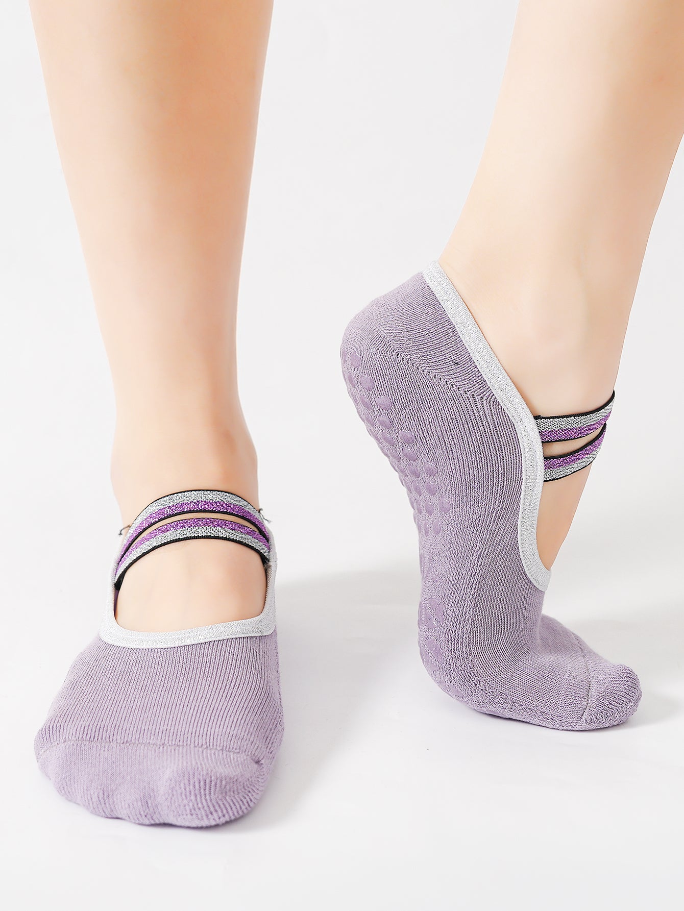 【Yoga Socks】Q4紫色-女士毛圈圆头瑜伽普拉提运动袜