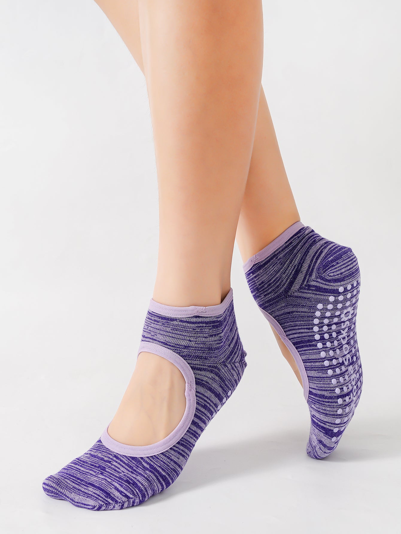 【Yoga Socks】E4紫色-女士段色圆头瑜伽普拉提运动袜