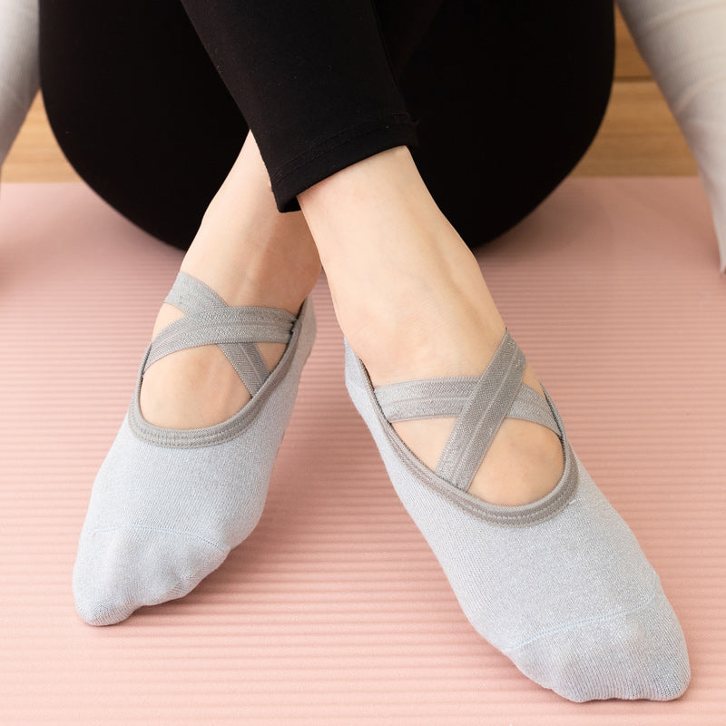 【Yoga Socks】H3浅蓝-女士银丝圆头瑜伽普拉提运动袜