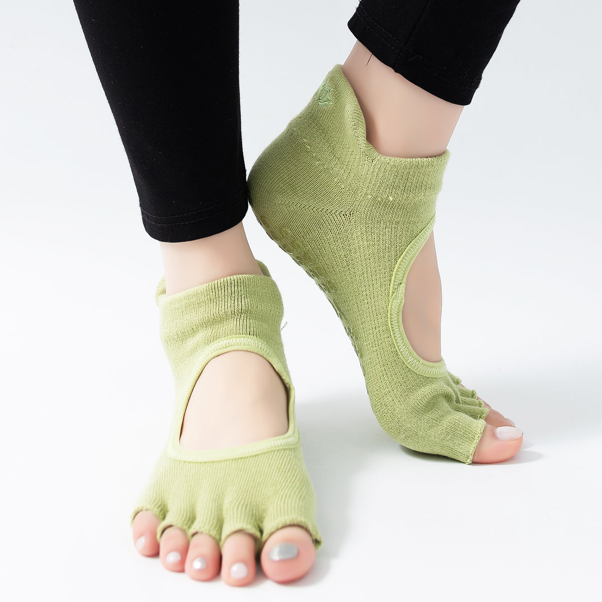 【Yoga Socks】C2绿色-女士刺绣半趾瑜伽普拉提运动袜