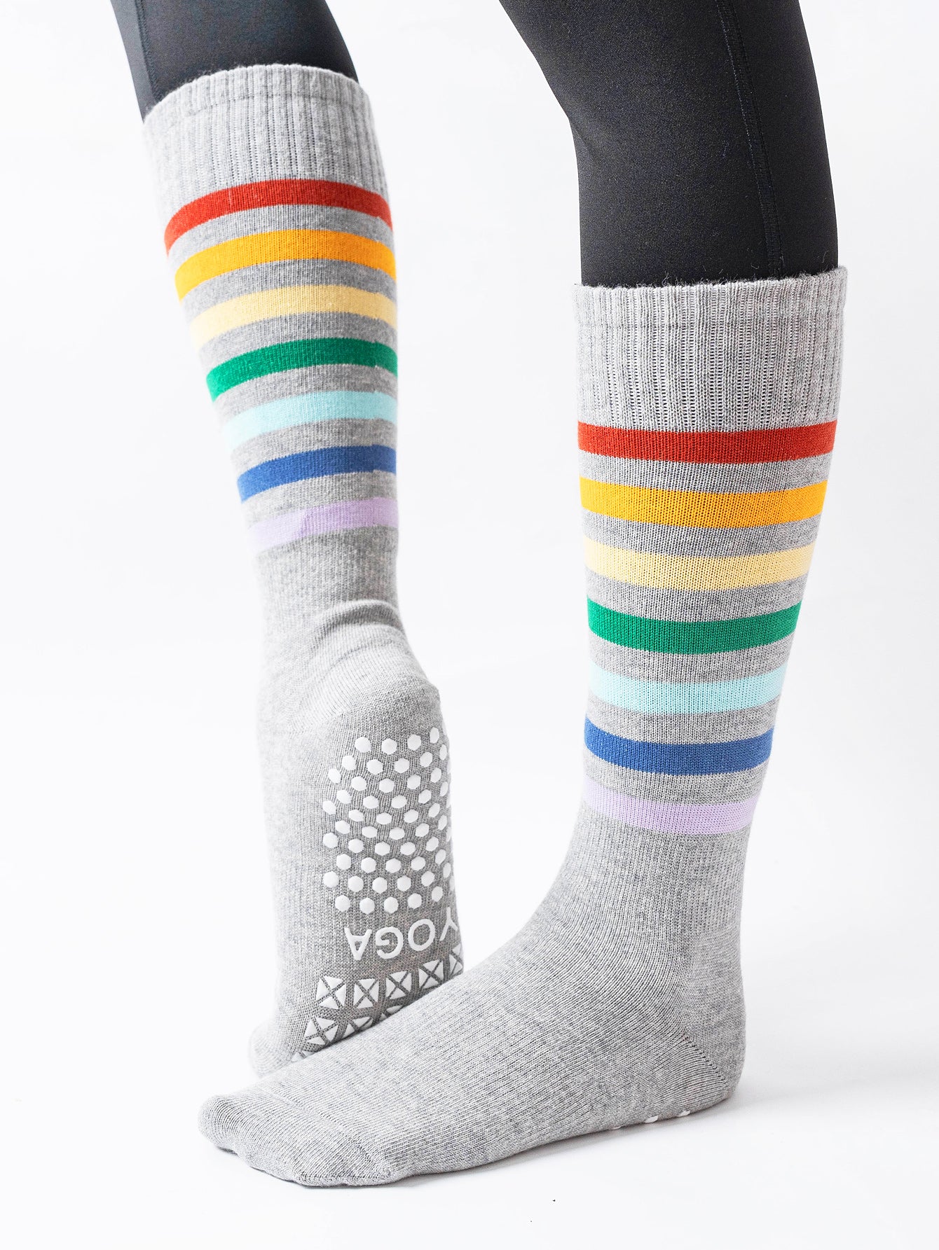 【Yoga Socks】N1浅麻灰-女士彩虹圆头瑜伽普拉提运动袜