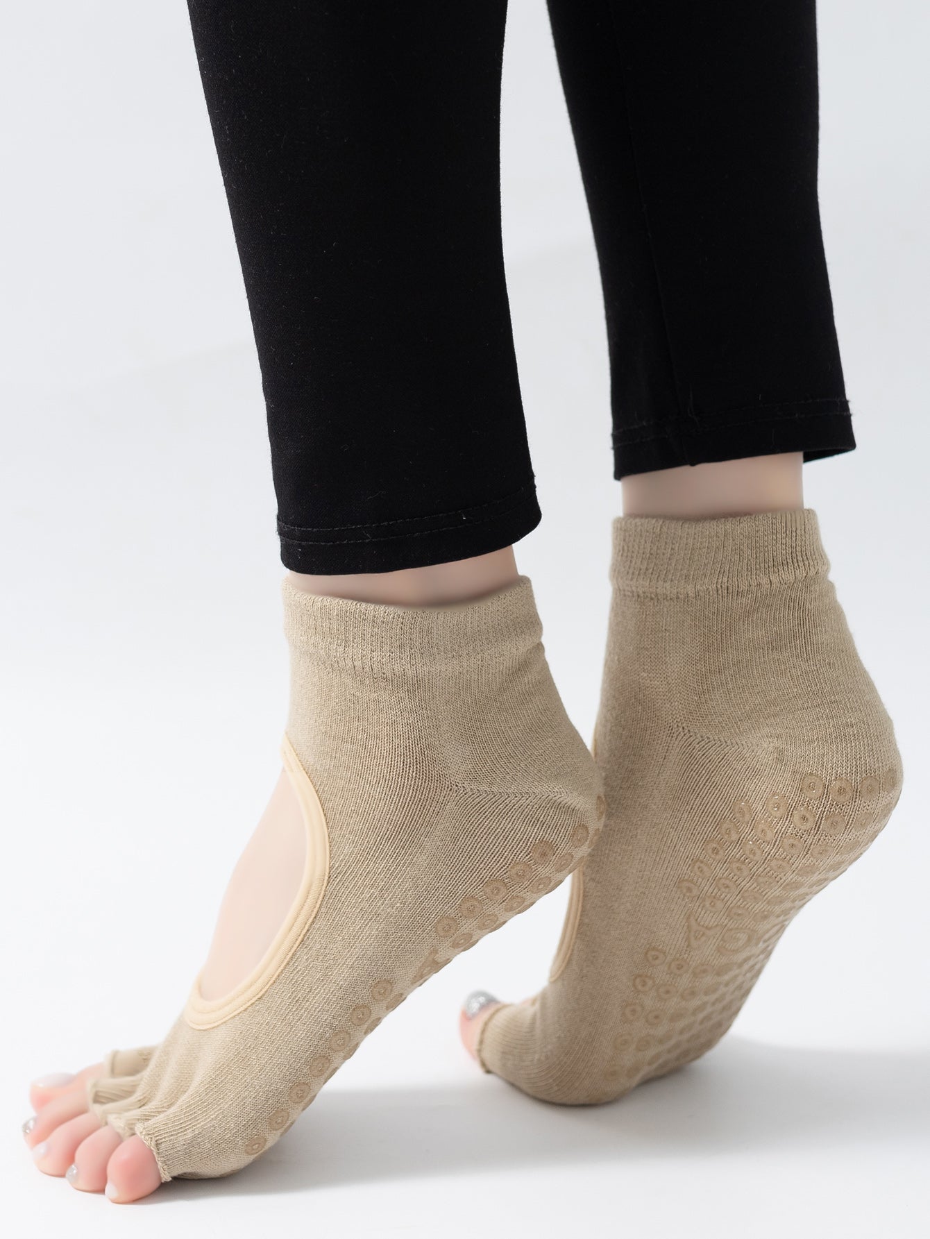 【Yoga Socks】F5米色-女士半趾瑜伽普拉提运动袜