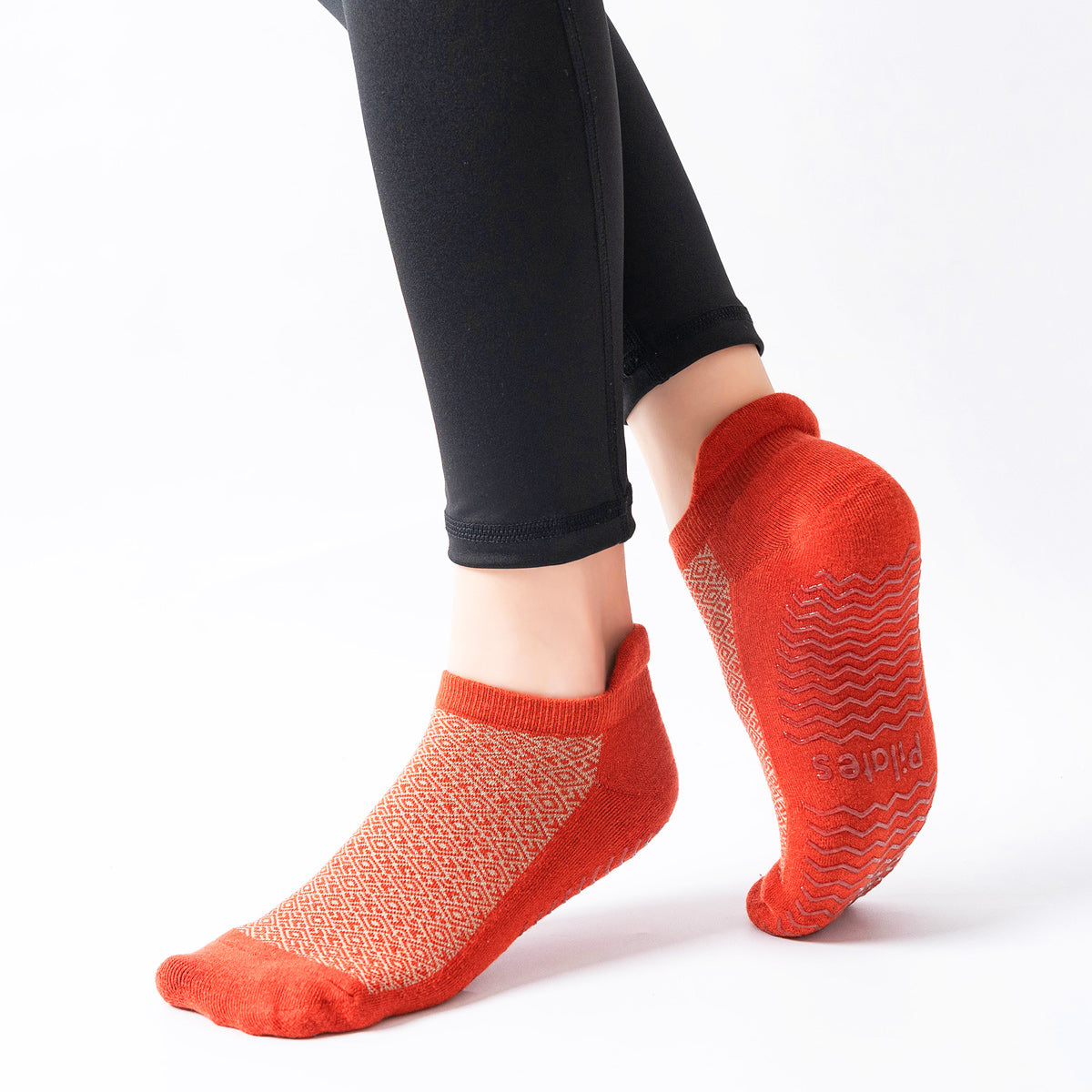 【Yoga Socks】D13红米-女士提花毛圈圆头瑜伽普拉提运动袜