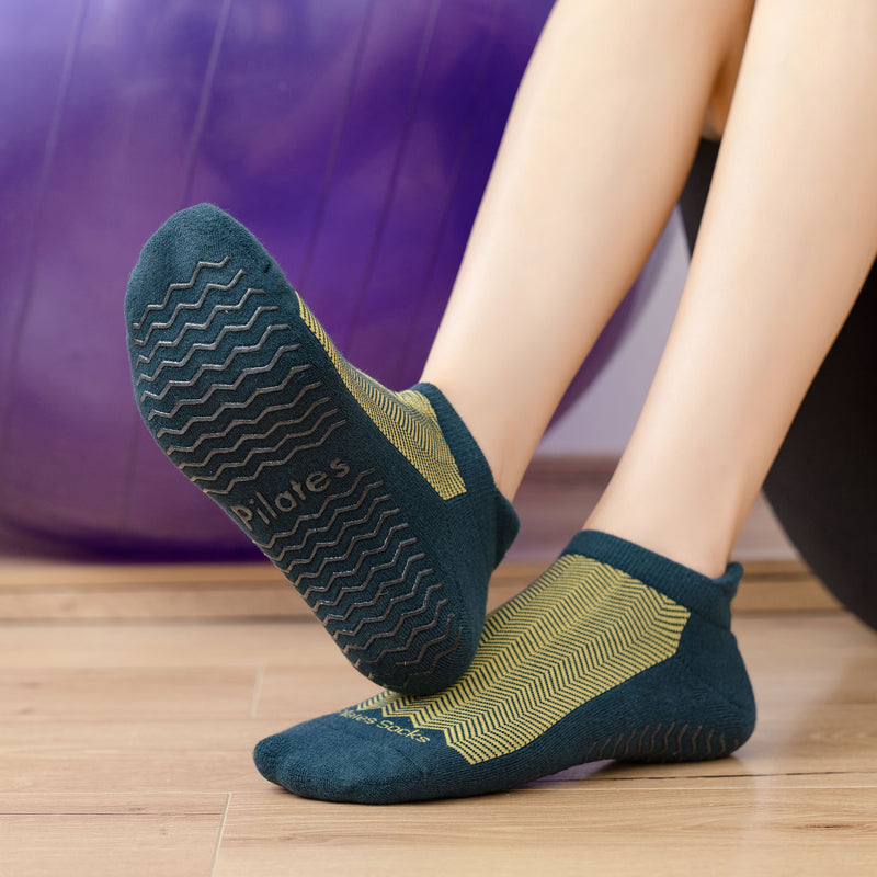 【Yoga Socks】D4绿黄-女士提花香薰毛圈圆头瑜伽普拉提运动袜