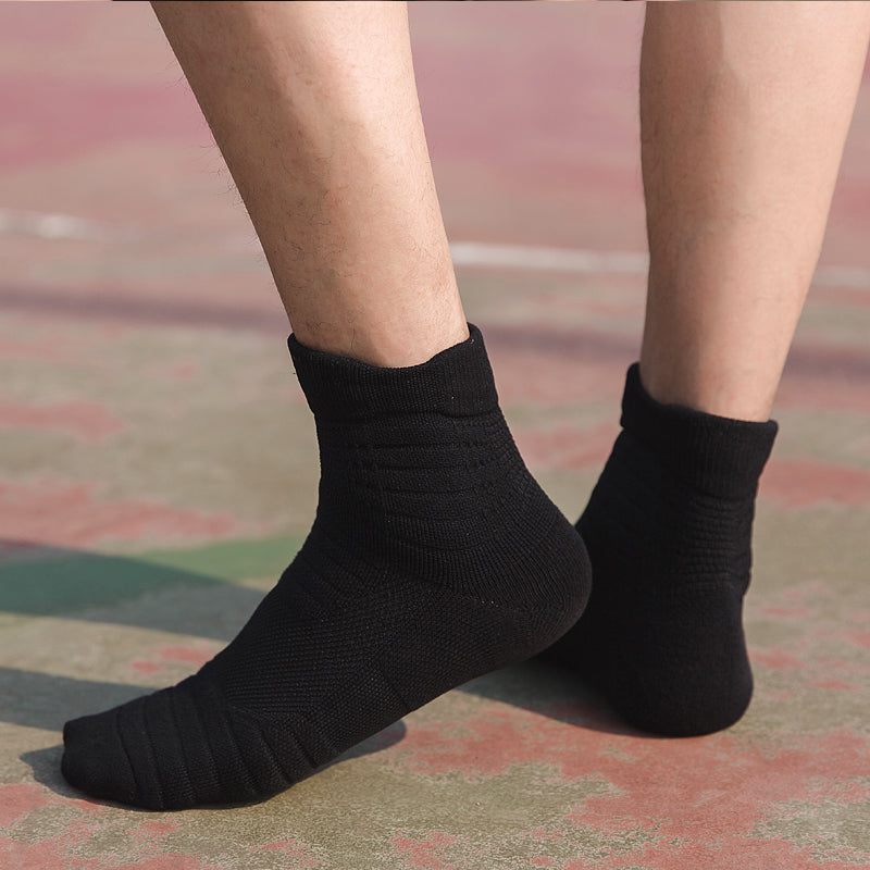 【Basketball Socks】E1黑色-男女通用毛圈中筒篮球运动袜