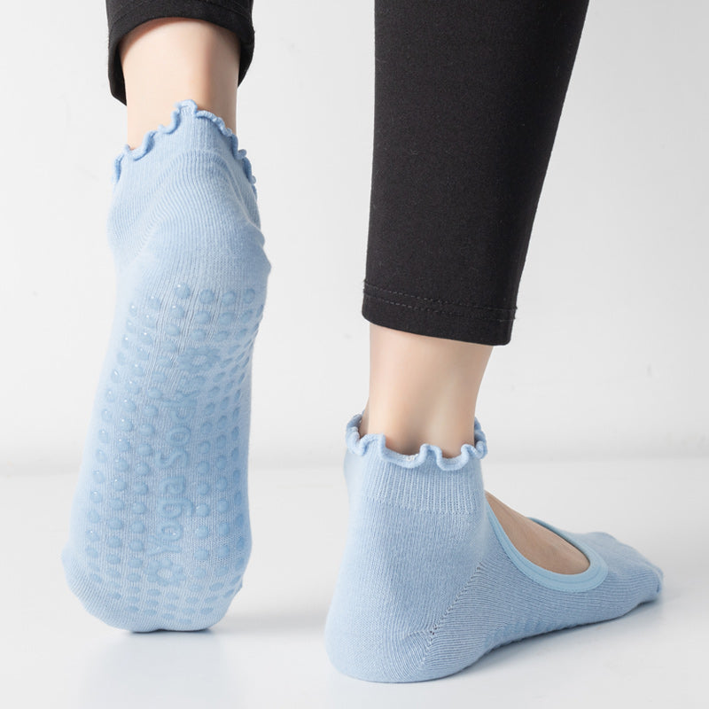 【Yoga Socks】O1浅蓝-女士木耳边圆头瑜伽普拉提运动袜