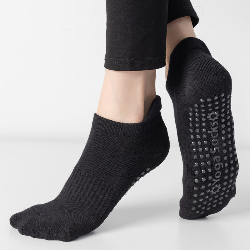 【Yoga Socks】D9黑色-女士毛圈圆头瑜伽普拉提运动袜