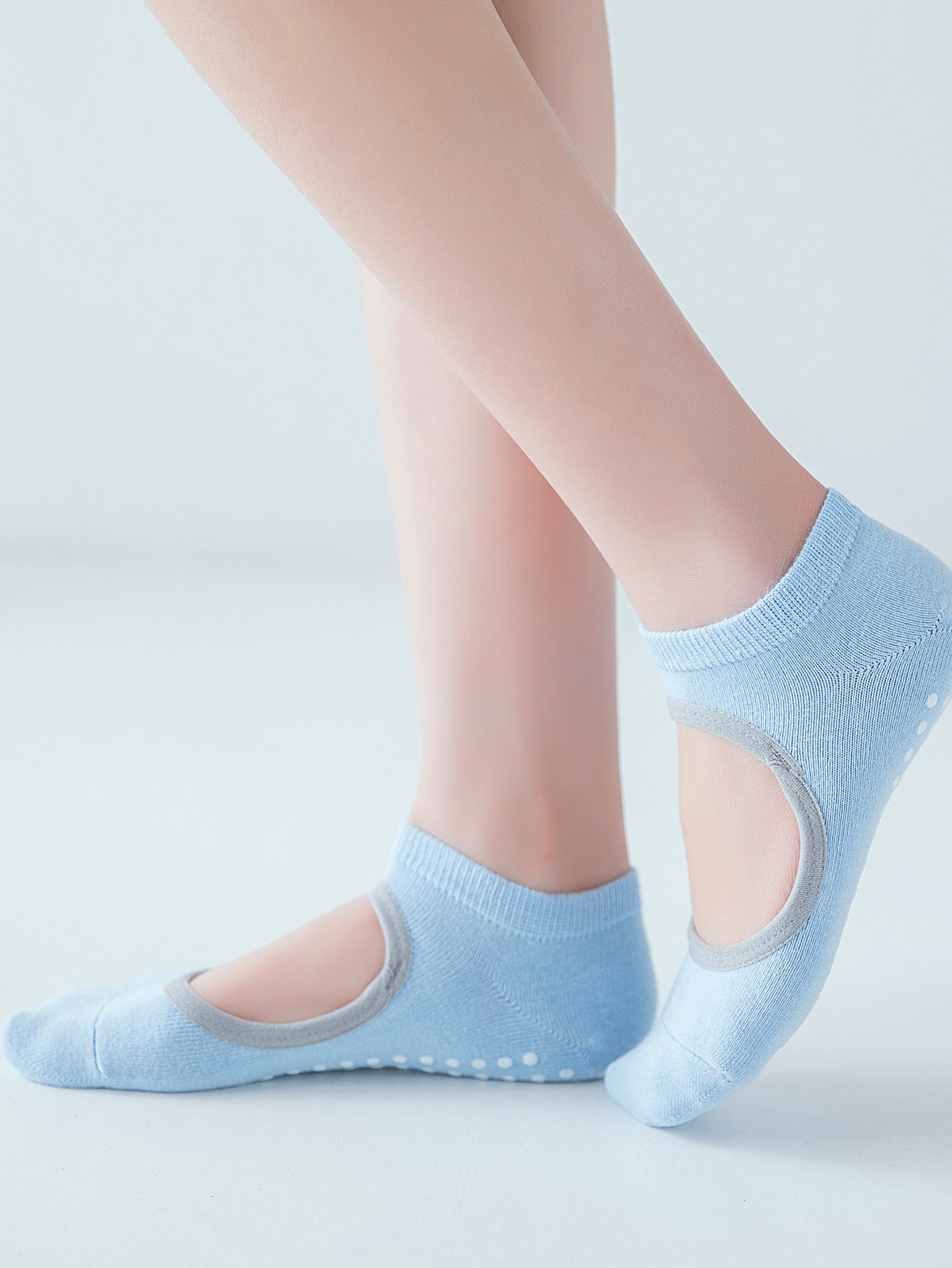 【Yoga Socks】E2浅蓝-女士圆头瑜伽普拉提运动袜