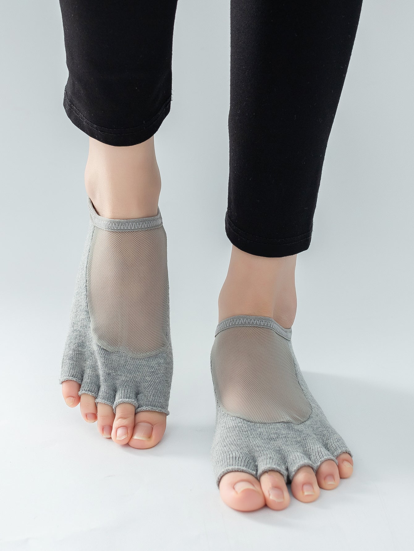 【Yoga Socks】T5浅麻灰-女士网纱半趾瑜伽普拉提运动袜