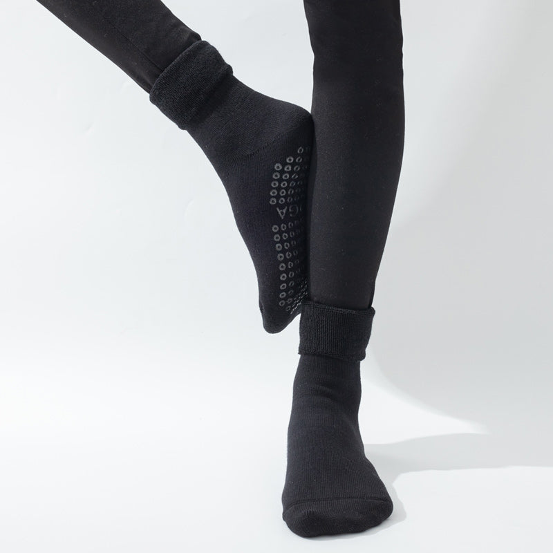 【Yoga Socks】D11黑色-女士长筒毛圈圆头瑜伽普拉提运动袜
