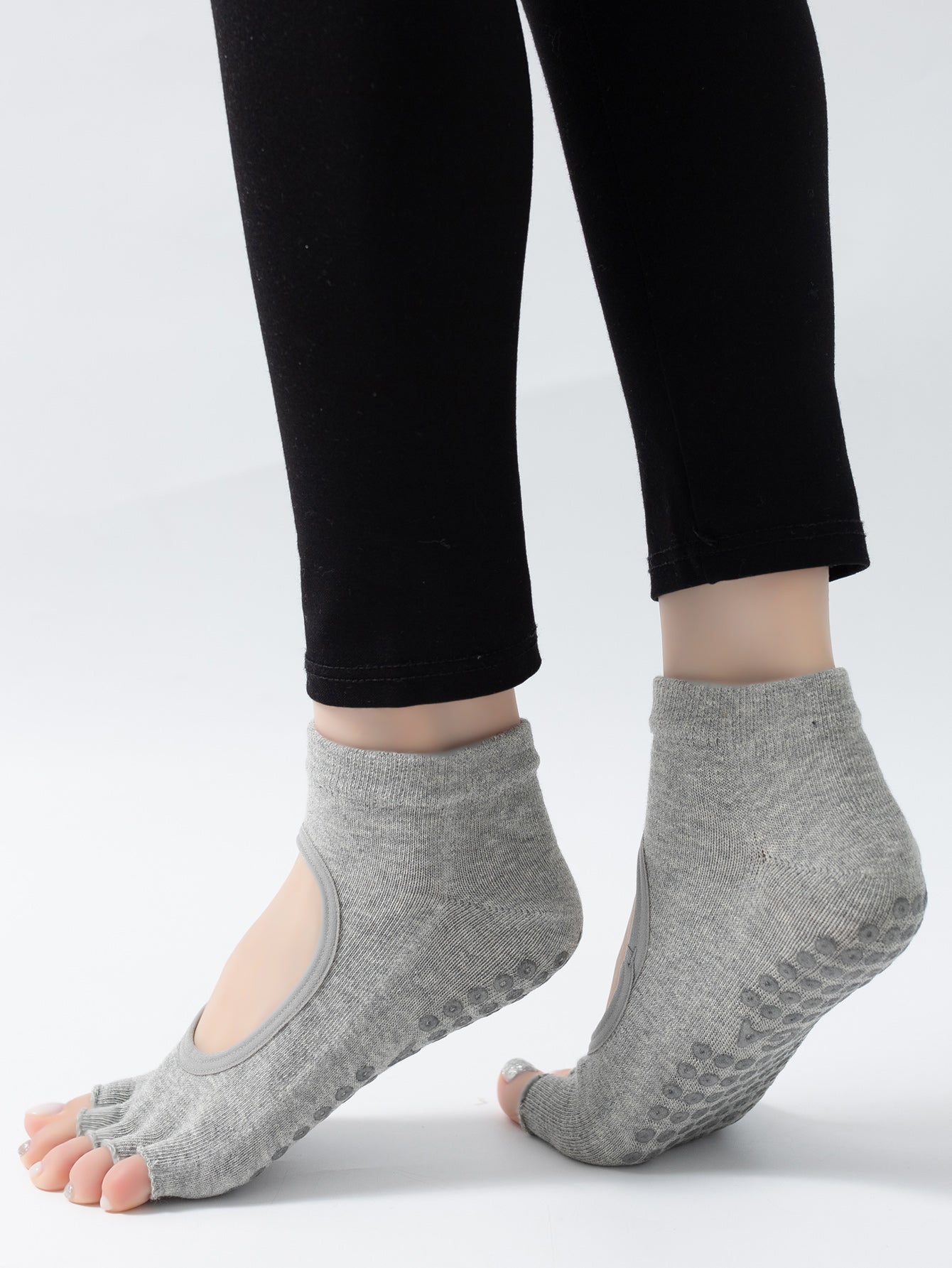 【Yoga Socks】F5浅麻灰-女士半趾瑜伽普拉提运动袜