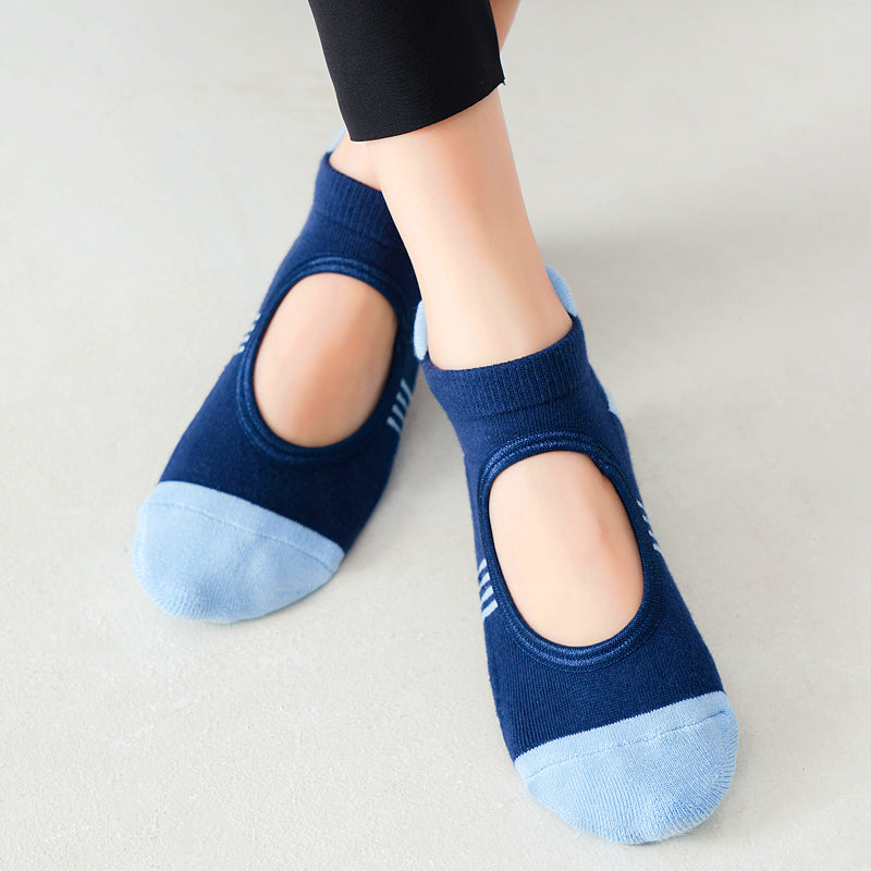【Yoga Socks】A2青蓝-女士撞色毛圈圆头瑜伽普拉提运动袜