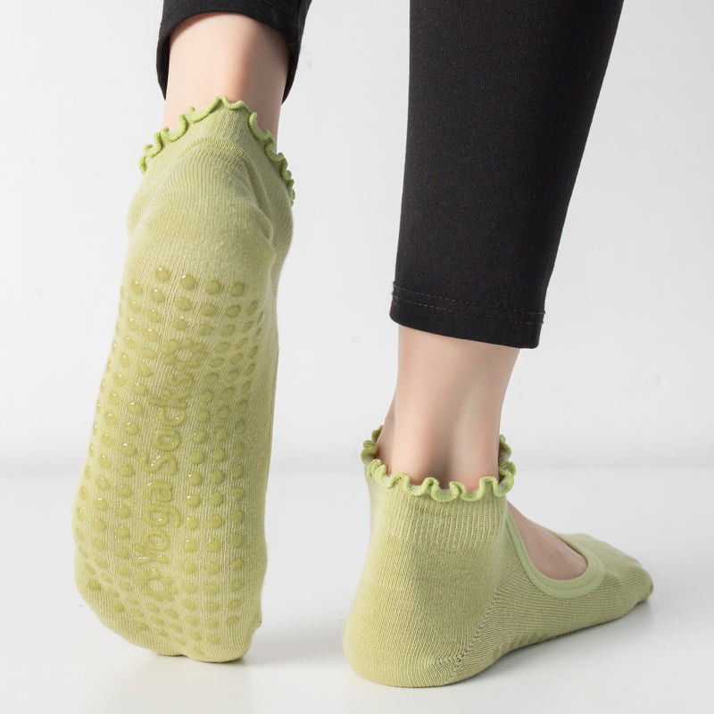【Yoga Socks】O1绿色-女士木耳边圆头瑜伽普拉提运动袜