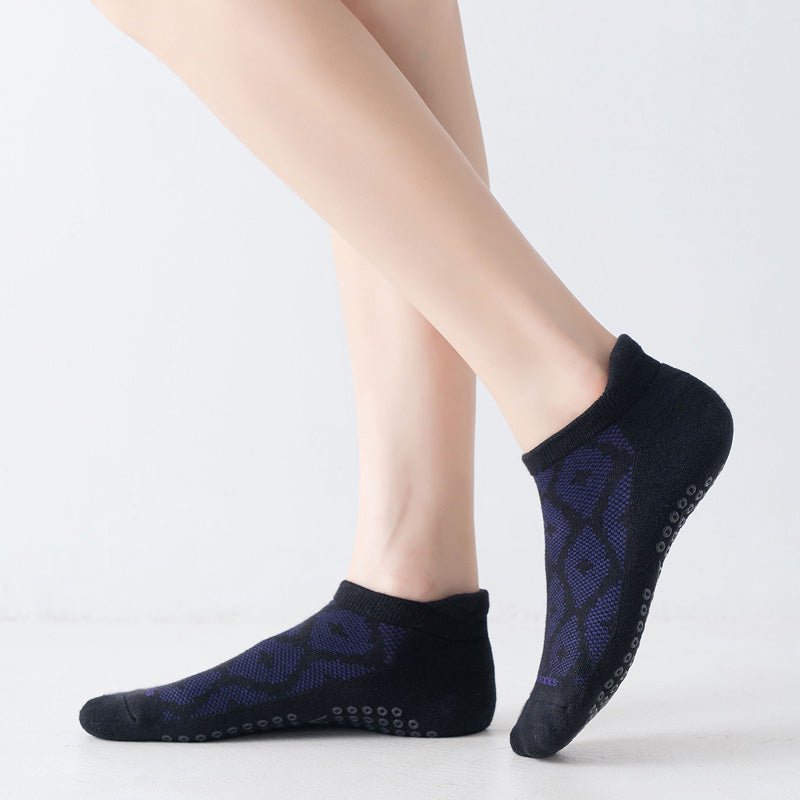 【Yoga Socks】D3黑紫-女士提花香薰毛圈圆头瑜伽普拉提运动袜
