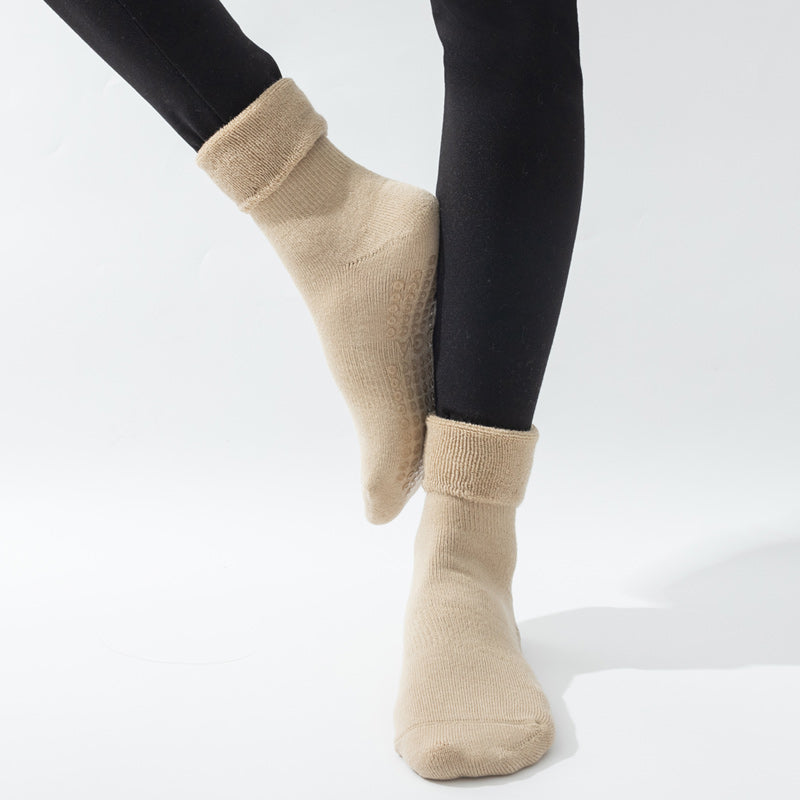 【Yoga Socks】D11米色-女士长筒毛圈圆头瑜伽普拉提运动袜