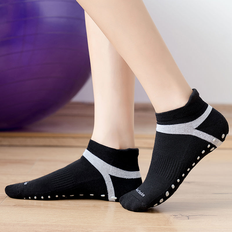 【Yoga Socks】D5黑白-男女通用提花毛圈圆头瑜伽普拉提运动袜
