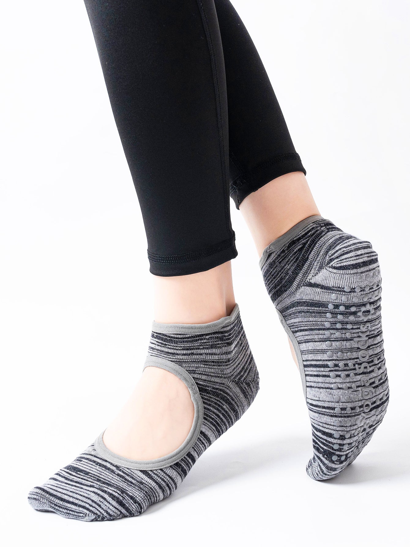 【Yoga Socks】E3黑灰-女士段色圆头瑜伽普拉提运动袜