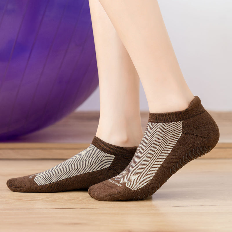【Yoga Socks】D4咖米-女士提花香薰毛圈圆头瑜伽普拉提运动袜